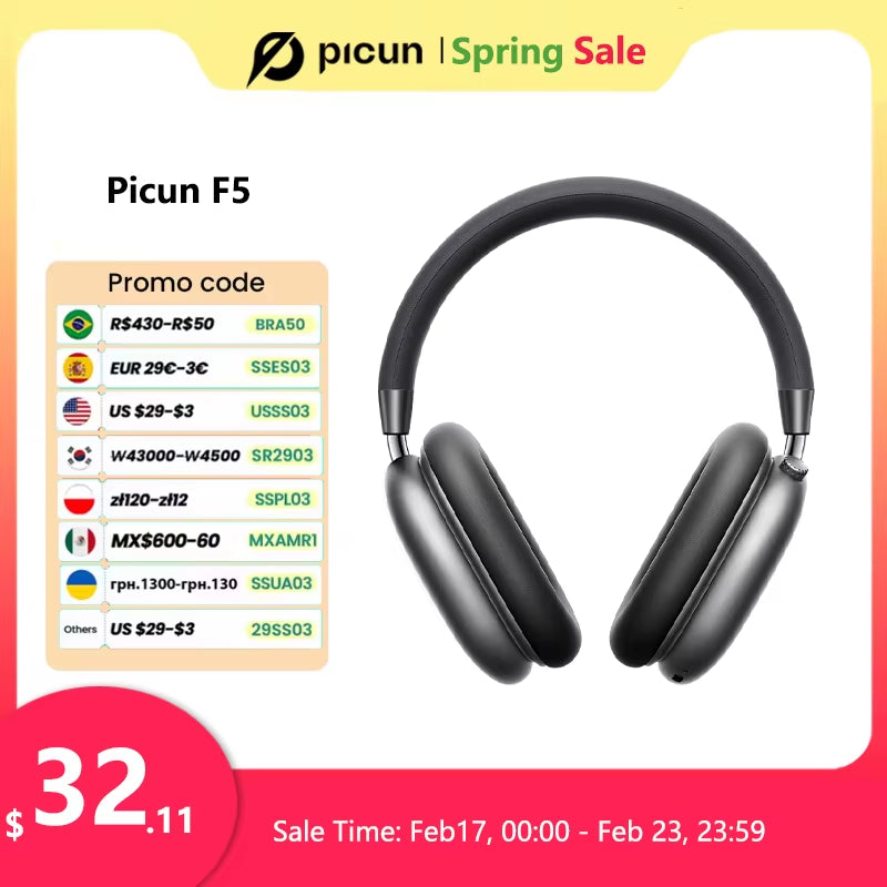 F5 ANC Wireless Bluetooth 5.3 Headphones Hi-Res Audio over Ear Headset 25Db Adaptive Noise Cancellation Earphones 50H