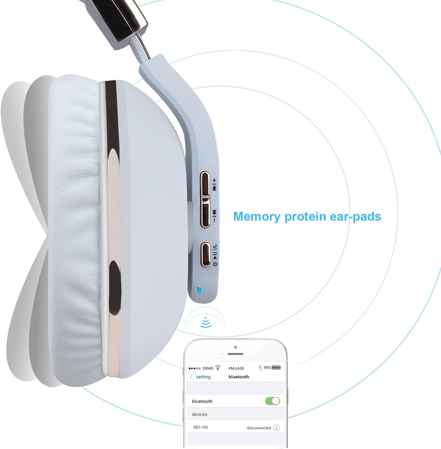 XBT-780 Bluetooth Headphones over Ear, Hi-Fi Stereo Wireless/Wired Headset with Built-In Microphone for Online Class, Home Office, Pc/Cell Phones/Tv (White&Gold)