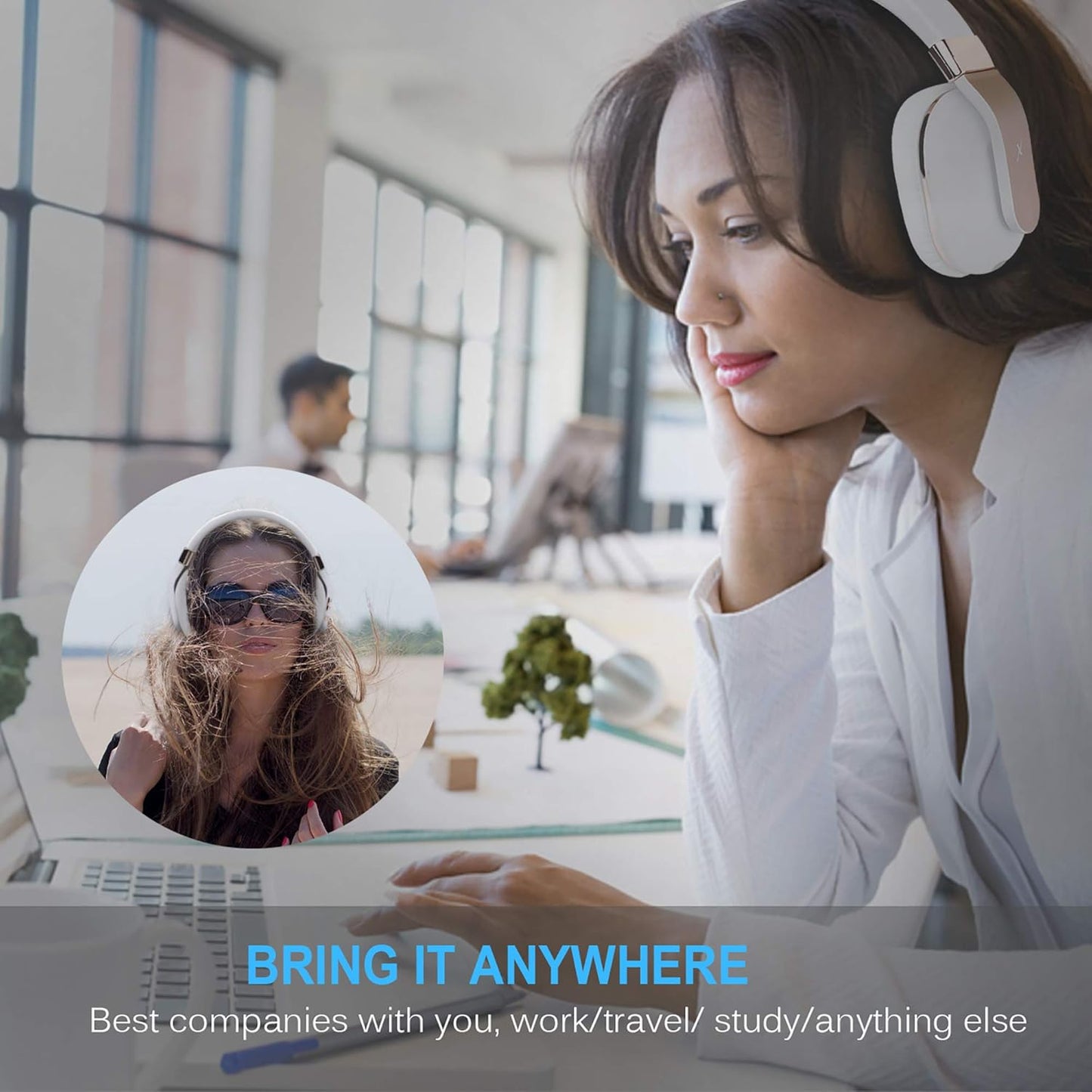 XBT-780 Bluetooth Headphones over Ear, Hi-Fi Stereo Wireless/Wired Headset with Built-In Microphone for Online Class, Home Office, Pc/Cell Phones/Tv (White&Gold)