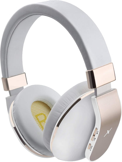 XBT-780 Bluetooth Headphones over Ear, Hi-Fi Stereo Wireless/Wired Headset with Built-In Microphone for Online Class, Home Office, Pc/Cell Phones/Tv (White&Gold)