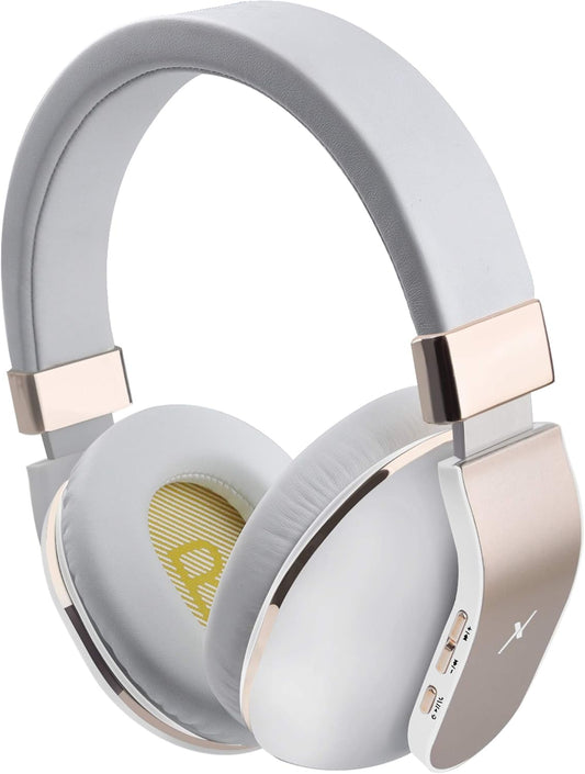 XBT-780 Bluetooth Headphones over Ear, Hi-Fi Stereo Wireless/Wired Headset with Built-In Microphone for Online Class, Home Office, Pc/Cell Phones/Tv (White&Gold)